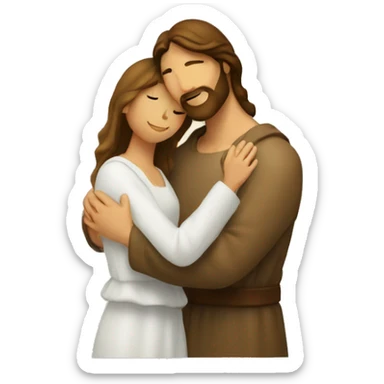 man and woman couple hug jesus behind sticker