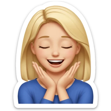 girl with hands on neck crossed laughing eyes closed sticker