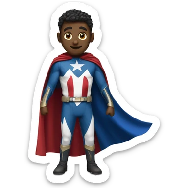 Emoji of Homelander from ‘The Boys’ series. USA flag-inspired costume with cape (red, blue, white). Confident, slightly menacing expression. sticker