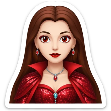 Countess Dracula with long brown hair, red sequin outfit sticker