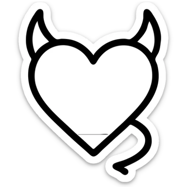 Minimalist devil heart icon with a red heart and black horns. The heart has a subtle rainbow gradient fill representing gay pride. The background is white. sticker