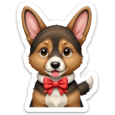 German shepherd puppy with a bow in the neck, like a gift. With the tonge out sticker