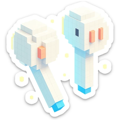 white EarPods headphones with a playful twist, floating in space, glowing accents sticker