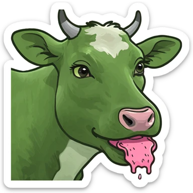 female Cow eating pink slop sticker