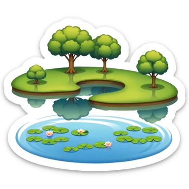 A pond is a small, still body of water—usually smaller than a lake—often shallow enough for sunlight to reach the bottom in most areas. It can be natural, formed by springs or rainfall collecting in a low area, or man-made, like a farm or garden pond. sticker