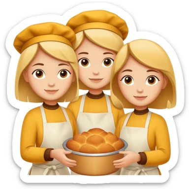 Baking community humanless avatar in clean emoji-style illustration. Pie, cookie, and muffin warm golden tones, simple shapes, flat design, high contrast, cozy and friendly. sticker