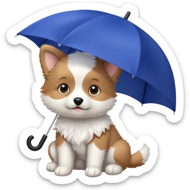 baby dog hold small dark blue umbrella sticker
