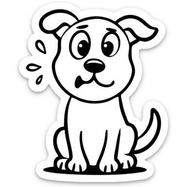 Nervous dog with wide worried eyes, trembling, with anxiety sweat drops sticker