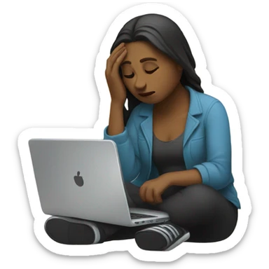 feeling sad women with laptop on lap sticker