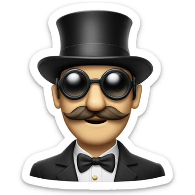 A guy with a massive mustache wearing goggles and a top hat with goggles on it  sticker