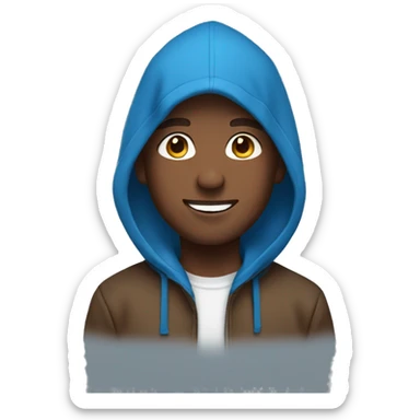 Person wearing blue hoodie with brown hair smiling sticker