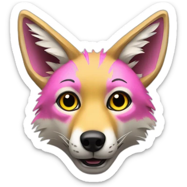 Coyote with scarred face pink yellow sticker