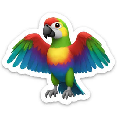 rainbow parrot with arms, three fingers on each hand, no legs, black top hat, buff, red shorts at bottom of torso sticker