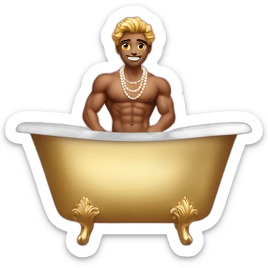 Posh-muscle-boy-pearl-necklace-in-golden-bathtub sticker