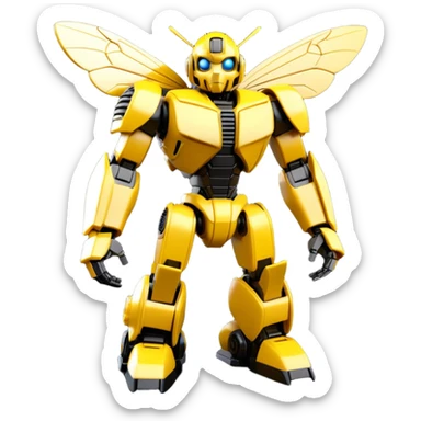 Clean 3D printable robotic bumblebee character, Bumblebee Transformers inspired design sticker