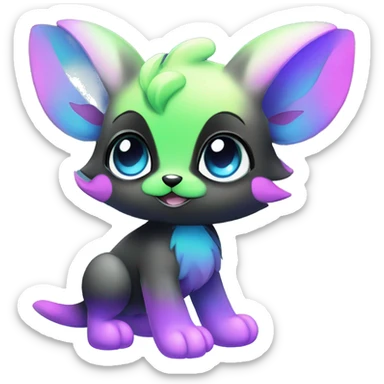 Cute cool black nebula fading green blue purple pink gradient animal hybrid Fakemon full body sticker