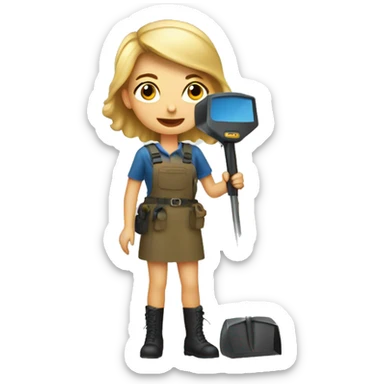 Pretty woman using a metal detector  sticker
