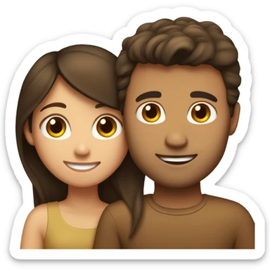 Brunette girl hugging tan man with brown hair sticker