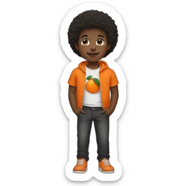 afroamerican boy with a black jaquet and orange t shirt sticker