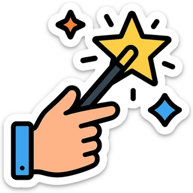 nimble hand performing a magic trick, color outline icon sticker