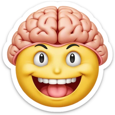 smiley with an open head, brain showing, and drool coming from mouth sticker