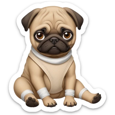 Dark face Pug with a broken left leg in bandage sticker
