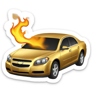 Gold 2008 Chevy Malibu on fire sticker