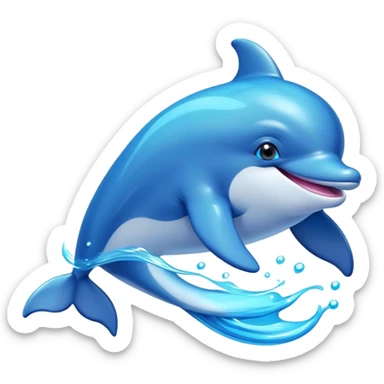 Cinematic Adorably Playful Dolphin Portrait Emoji, Bouncing joyfully through sparkling turquoise waves with a sleek, streamlined body of glossy blue skin, a wide, infectious smile, and bright, twinkling eyes that radiate pure delight, Simplified yet charmingly exuberant features, highly detailed, glowing with a radiant, bubbly aquatic glow, high shine, energetic and heartwarming, stylized with an air of whimsical ocean fun, soft glowing outline, capturing the essence of a super cute dolphin that seems ready to leap out of the screen spreading joy! sticker