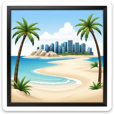an island with modern buildings and beaches with palm trees  sticker