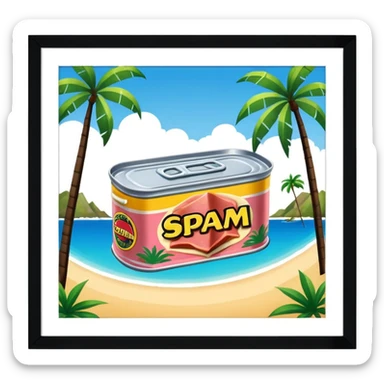 SPAM CANNED MEAT CORPORATE SUMMER KICKOFF tropical exotic destination PARTY landscape  sticker