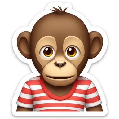 crying monkey wearing a striped red and white shirt with vertical lines sticker