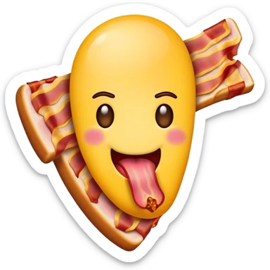 tongue out emoji holding a bacon strip sticker