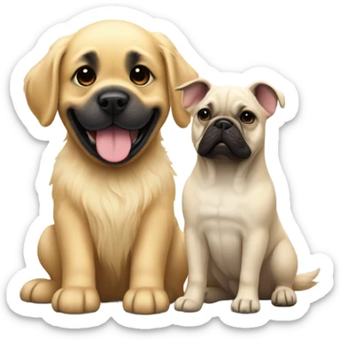 English cream golden retriever and a black frenchie as best friends sticker