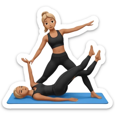 generate a pretty woman in black gym clothes doing pilates on a blue mat  sticker