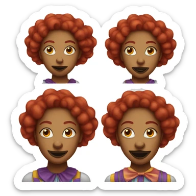 brown woman clown emoji with redhair and a clown nose sticker