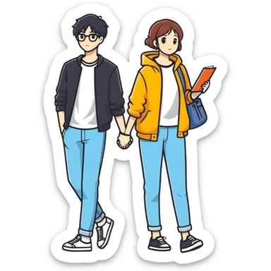 cute couple in casual style sticker