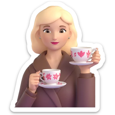 Elegant British woman with perfect hand posture holding teacup, focus on accurate hand anatomy sticker