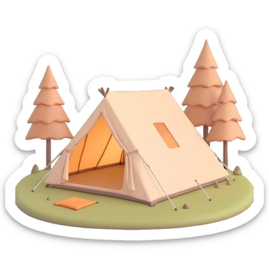 aesthetic camping tent, 3D effect, pastel beige, minimal and elegant, soft lighting sticker