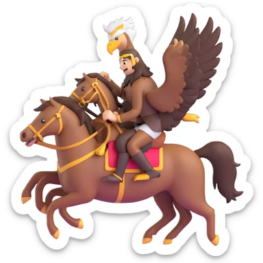 an eagle riding a stallion, 3D emoji style sticker