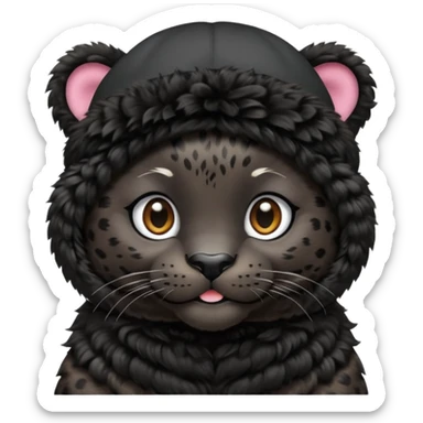 A black jaguar wearing a baby hat sticker