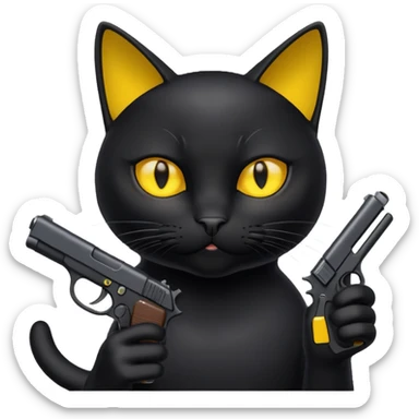 black cat pointing a gun at the screen sticker
