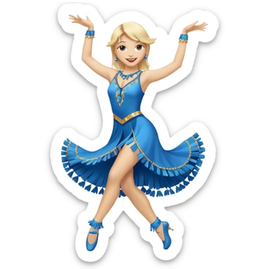 blue jazz style dance costume with tassels on blonde full body sticker