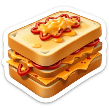 spicy sucuk sandwich object icon, toasted bread, sliced spicy sucuk inside, melted cheese, red chili peppers, steam coming out, 3D cartoon, mobile game icon style, centered, clean background, soft shadow, no text, no watermark
 sticker