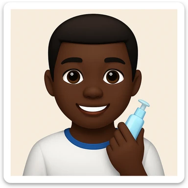 Make the boy Black while keeping the same morning skincare theme in an emoji style. The style is emoji, but since emoji style does not support editing, use the general style editor to replicate the emoji look. sticker