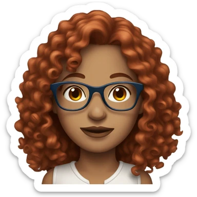 beautiful woman with dark long curly red hair, blue eyes and glasses sticker