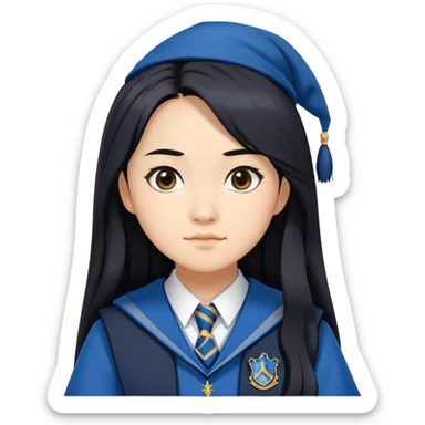 Cho Chang in harry potter, wear hogwarts Ravenclaw uniform, long black hair sticker