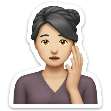 Korean woman in her 40s with one hand on her head, sad and distressed expression sticker