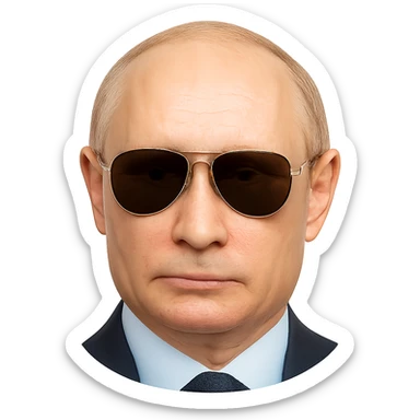 photorealistic portrait of Putin with aviator sunglasses, emoji style, no background sticker