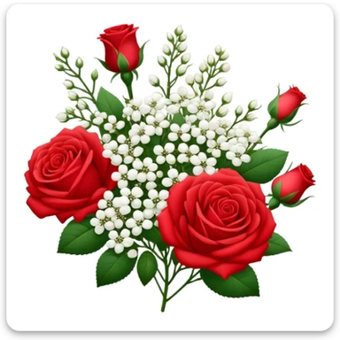 baby's breath and red roses flower emoji sticker