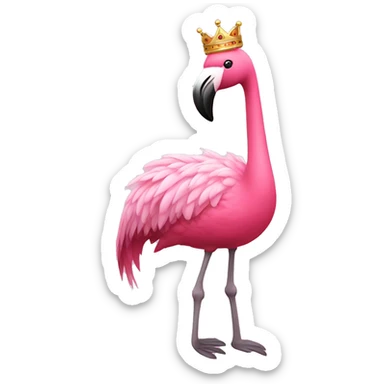 Pink flamingo wearing a tutu and a crown sticker